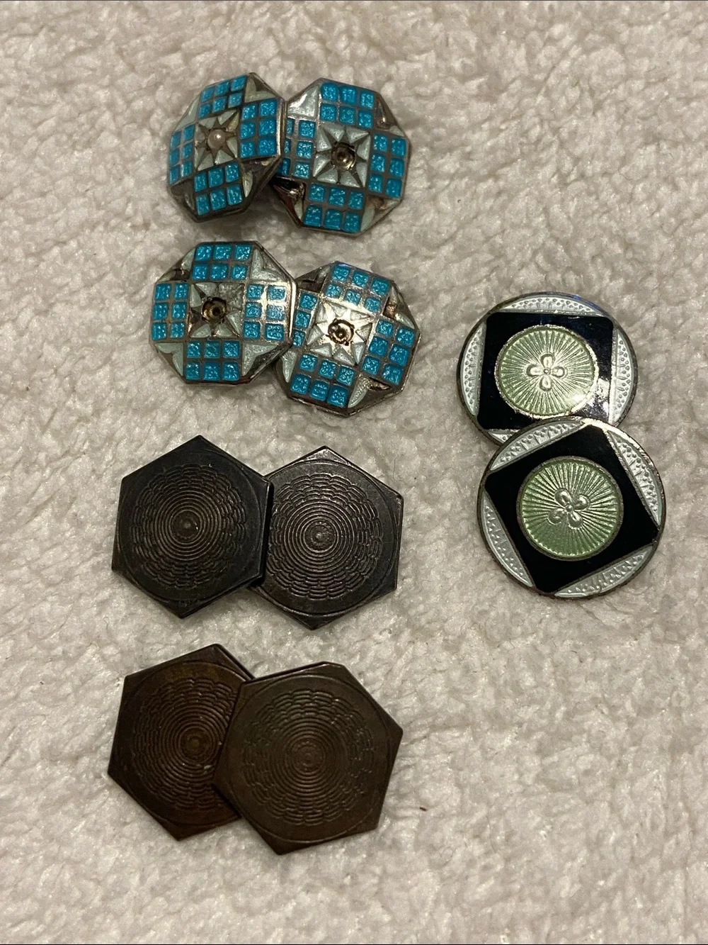 Vintage sterling silver 925Men's Turquoise Enamel and Vintage Metal Cufflink Set